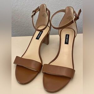 Nine West Tan Brown Leather Ankle-Strap Block Heels